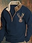 cheap Basic Hoodie Sweatshirts-Men&#039;s Sweatshirt Quarter Zip Sweatshirt Black Navy Blue Brown Gray Half Zip Reindeer Print Christmas Daily Holiday Streetwear Casual Thin fleece Fall &amp; Winter Clothing Apparel Hoodies Sweatshirts