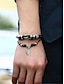 economico Gioielli da uomo-bracciali vintage da uomo in finta pelle con ciondoli in perline di legno e foglie d&#039;argento - braccialetti bohémien fatti a mano per abbigliamento casual