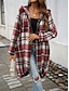 preiswerte 3D Mäntel-Damen Hoodie Jacke Outdoor Strasse Freizeitskleidung Herbst Winter Lang Mantel Regular Fit warm Atmungsaktiv Stilvoll Brautkleider schlicht Jacken Langarm Streifen und Plaid Mit Taschen Full Zip Rote