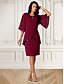 cheap Cocktail Dress-Women&#039;s Midi Dress Burgundy with Asymmetric Sequin Overlay Round Neckline V-Notch Detail Three-Quarter Length Split Sleeves Non-Stretch Elegant Evening Cocktail Party Knee-Length Various Sizes