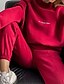 billige Kvinders sweatsuits-Dame Sweatshirt Sherpa Fleece bukser Bukser Sweater Set Langærmet Rund hals Helfarve Bogstaver Varm udendørs Sort Rød Lysebrun Forår Overdimensionerede