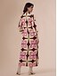 abordables vestido casual estampado-Mujer Corte Ancho Vestido Estampado vestido suelto Vestido maxi Rosa Manga 3/4 Geométrico Estampado Primavera &amp; Otoño Otoño cuello con muescas Bohemia Vintage Casual / Diario Vacaciones Hogar S M L