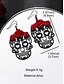 cheap Halloween Accessories-Day of the Dead Skull Earrings with Red Rose Detail – Gothic Halloween Jewelry for Women, Cosplay, and Festivals