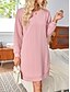 abordables robes unies-Robe Droite Robe unie Femme Mini robe avec manche Plein Air Rendez-vous Décontractées Col Ras du Cou manche longue Ample Rose Claire S M L XL 2XL