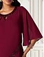cheap Cocktail Dress-Women&#039;s Midi Dress Burgundy with Asymmetric Sequin Overlay Round Neckline V-Notch Detail Three-Quarter Length Split Sleeves Non-Stretch Elegant Evening Cocktail Party Knee-Length Various Sizes