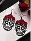 cheap Halloween Accessories-Day of the Dead Skull Earrings with Red Rose Detail – Gothic Halloween Jewelry for Women, Cosplay, and Festivals