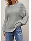 preiswerte Einfarbige Farben-Damen Pullover Täglich Brautkleider schlicht Einfarbig Rundhalsausschnitt Strick Textur Laternenärmel Langarm Lange Oberteile Stricken Formal Heim Arbeit Grün Khaki Herbst Winter