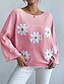 voordelige Grafische patronen en details-Dames Trui Dagelijks Casual Bloemig Grafisch Afdrukken Strakke ronde hals Gebreid Lange mouw Lange tops breien Huis Werk Dagelijks Blozend Roze blauw Herfst Winter