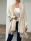 billiga Koftor &amp; Ytterkläder-Dam Kofta Elegant Mode Ensfärgat Öppen front Tofs Långärmad Långa toppar Sticka Formell Utomhus Kaki Beige Höst Vinter