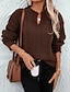 billige Solide farver-Dame Bluse Elegant Årgang Mode Helfarve Kabel Rund hals Strikket Langærmet Lange toppe Strikke Arbejde Brun Kakifarvet Efterår Vinter