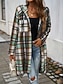 preiswerte 3D Mäntel-Damen Hoodie Jacke Outdoor Strasse Freizeitskleidung Herbst Winter Lang Mantel Regular Fit warm Atmungsaktiv Stilvoll Brautkleider schlicht Jacken Langarm Streifen und Plaid Mit Taschen Full Zip Rote
