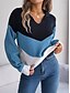 voordelige Grafische patronen en details-Dames Trui Dagelijks Casual Gestreept Polo kraag Gebreid Lange mouw Normale tops breien Werk blauw Khaki Herfst Winter