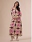 abordables vestido casual estampado-Mujer Corte Ancho Vestido Estampado vestido suelto Vestido maxi Rosa Manga 3/4 Geométrico Estampado Primavera &amp; Otoño Otoño cuello con muescas Bohemia Vintage Casual / Diario Vacaciones Hogar S M L