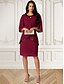 cheap Cocktail Dress-Women&#039;s Midi Dress Burgundy with Asymmetric Sequin Overlay Round Neckline V-Notch Detail Three-Quarter Length Split Sleeves Non-Stretch Elegant Evening Cocktail Party Knee-Length Various Sizes