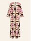 abordables vestido casual estampado-Mujer Corte Ancho Vestido Estampado vestido suelto Vestido maxi Rosa Manga 3/4 Geométrico Estampado Primavera &amp; Otoño Otoño cuello con muescas Bohemia Vintage Casual / Diario Vacaciones Hogar S M L