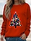 cheap Women&#039;s T-shirts-Women&#039;s Christmas Sweatshirt LED Light-Up Tree Red Long Sleeve Crew Neck Holiday Party Casual Warm Winter Clothing Apparel