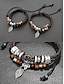 economico Gioielli da uomo-bracciali vintage da uomo in finta pelle con ciondoli in perline di legno e foglie d&#039;argento - braccialetti bohémien fatti a mano per abbigliamento casual
