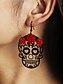 cheap Halloween Accessories-Day of the Dead Skull Earrings with Red Rose Detail – Gothic Halloween Jewelry for Women, Cosplay, and Festivals