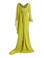 billige GRØN-Strand bryllup sort grøn havfrue aften kjole elegant kjole formel efterår gulv længde langærmet V-hals chiffon med fjer ruching flæser