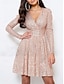 abordables mini robe noire-robe paillette Robe casual Robe Trapèze Femme Mini robe Paillettes Soirée Décontractées Col V manche longue Standard Noir Blanche Fuchsia M L XL