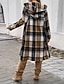 abordables Manteaux 3D-Femme Manteau Chaud Confortable Boutons Imprimer Décontractées Treillis Casual Quotidien Boutonnage Simple Sans col Standard manche longue Vêtements d&#039;extérieur Noir Rouge Vert Automne Hiver