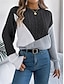 economico Motivi grafici e dettagli-Per donna Felpa Pullover Maglione Informale Morbido Color Block A coste Girocollo Collage Lavorato a maglia Manica lunga Top regolari Maglia Esterno Giornaliero Fine settimana Nero Rosa Autunno