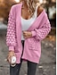 baratos Cardigãs e agasalhos-Mulheres Suéter Carregam Casual Macia Cor imaculada Estriado Abertura Frontal Bolsos Tricotado Manga Longa Tops regulares Tricotar Ao ar livre Diário Final de semana Rosa Marron Outono Inverno