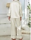 preiswerte Damen Schlafanzüge-Pyjama-Set für Damen in reinen Farben, lässig, bequem, für zu Hause, täglicher Komfort aus Satin-Seide, warmes Revers, langärmeliges Hemd, Hose mit Knopfleiste, elastischer Bund,