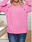 billige Solide farger-Dame Genser Pullover genser Fritid Myk Ren farge Kabel Crew-hals Knapper Strikket Kald skulder Langermet Vanlige topper Strikke utendørs Daglig Helg Hvit Fuksia Høst Vinter
