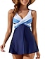 economico Costumi da bagno-Costumi da bagno da donna Swimdresses 2 pezzi Tankini costume da bagno senza schiena vita alta abbigliamento da spiaggia a righe scollo a V senza maniche