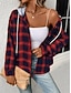 baratos jaqueta com capuz-Mulheres Jaqueta casual Ao ar livre Rua Roupa Diária Outono Inverno Padrão Casaco Normal Térmico / Quente Respirável à moda Casual Casaco Manga Longa Listras e xadrez Com bolsos Imprimir Rosa