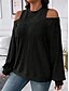 cheap Solid Colors-Women&#039;s Sweater Pullover Sweater Jumper Casual Soft Striped Ribbed Crew Neck Knitted Cold Shoulder Long Sleeve Regular Tops Knit Outdoor Daily Weekend Black Red Fall Winter