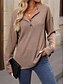 voordelige Dames eenvoudige tops-Dames Overhemd Blouse Effen Kleur Basic Casual Lange mouw V-hals Normale tops Dagelijks Knop Zwart Blozend Roze Leger Groen Khaki Herfst Winter