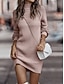 billige Sweater kjoler-Dame Sweater Kjole Afslappet Blødt Ren farve Rillet Rullekrave Strikket Langærmet Lange toppe Strikke udendørs Daglig Weekend Lyserød Abrikos Efterår Vinter