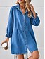 זול שמלות Denim-בגדי ריקוד נשים שמלות ג&#039;ינס שמלת מיני לַחְצָן יום יומי צווארון חולצה שרוול ארוך שחור כחול נייבי כחול בהיר צבע