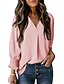 preiswerte Damen Einfache Oberteile-Damen Hemd Bluse Feste Farbe Basic Brautkleider schlicht Langarm V Ausschnitt Normale Oberteile Täglich Patchwork Knopf Rosa Blau Beige Herbst Winter