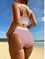 billiga Bikiniset-Dam Badkläder Bikini 2 st Kalsonger Baddräkt Öppen rygg Smal Semester Standkläder Ensfärgat V-hals Ärmlös Baddräkter