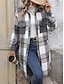 abordables Manteaux d&#039;Hiver-Veste d&#039;Hiver Manteau Femme Extérieur Plein Air Usage quotidien mode Décontractées Avec poches Imprimer Longue Manteau Vin Café Gris Automne Hiver Boutonnage Simple Col rabattu Standard S M L XL