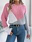 economico Motivi grafici e dettagli-Per donna Felpa Pullover Maglione Informale Morbido Color Block A coste Girocollo Collage Lavorato a maglia Manica lunga Top regolari Maglia Esterno Giornaliero Fine settimana Nero Rosa Autunno