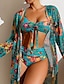 billiga Bikiniset i 3 delar-Dam Badkläder Bikini Baddräkt Semester Blommig Långärmad Baddräkter