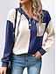 cheap Women&#039;s Hoodies &amp; Sweatshirts-Women&#039;s Sweatshirt Casual Color Block Street Dailywear Hoodie Patchwork Buttons Pocket Long Sleeve Black Blue Beige Fall Winter