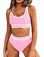 billiga Bikiniset-Dam Badkläder Bikini 2 st Kalsonger Baddräkt Öppen rygg Smal Semester Standkläder Ensfärgat U-hals Ärmlös Baddräkter