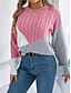 economico Motivi grafici e dettagli-Per donna Felpa Pullover Maglione Informale Morbido Color Block A coste Girocollo Collage Lavorato a maglia Manica lunga Top regolari Maglia Esterno Giornaliero Fine settimana Nero Rosa Autunno
