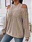 cheap Solid Colors-Women&#039;s Sweater Pullover Sweater Jumper Casual Soft Striped Ribbed Crew Neck Knitted Cold Shoulder Long Sleeve Regular Tops Knit Outdoor Daily Weekend Black Red Fall Winter