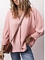 preiswerte Damen Einfache Oberteile-Damen Hemd Bluse Feste Farbe Basic Brautkleider schlicht Langarm V Ausschnitt Normale Oberteile Täglich Patchwork Knopf Rosa Blau Beige Herbst Winter