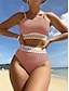 billiga Bikiniset-Dam Badkläder Bikini 2 st Kalsonger Baddräkt Öppen rygg Smal Semester Standkläder Ensfärgat V-hals Ärmlös Baddräkter