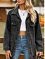 billiga casual jackor-Dam Jeansjacka Utomhus Gata Dagliga kläder Höst Vinter Normal Täcka Normal Håller värmen Andningsfunktion Stylish Ledigt Jacka Långärmad Ensfärgat Med fickor Ljusblå Svart Rodnande Rosa