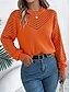 billige Solide farger-Dame Genser Pullover genser Fritid Myk Ren farge Riflet Crew-hals Uthult Strikket Langermet Vanlige topper Strikke utendørs Daglig Helg Hvit Oransje Høst Vinter