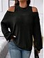 cheap Solid Colors-Women&#039;s Sweater Pullover Sweater Jumper Casual Soft Striped Ribbed Crew Neck Knitted Cold Shoulder Long Sleeve Regular Tops Knit Outdoor Daily Weekend Black Red Fall Winter