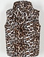 billige Gilets-Herre سترة Fuskepels Gilet Daglig Stevnemøte Feriereise Mote Fritid Høst vinter Hold Varm Polyester Bekvem Leopardprint Cardigan Høy krage Normal Hvit Gul Brun Vest